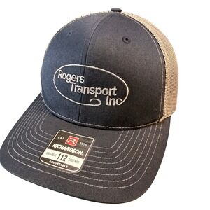 Richardson 112 Trucker Hat Rogers Transport Inc Navy Tan Snapback Mesh Cap